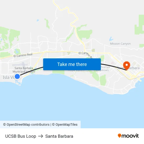 UCSB Bus Loop to Santa Barbara map