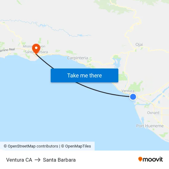 Ventura CA to Santa Barbara map