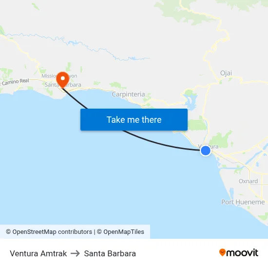Ventura Amtrak to Santa Barbara map