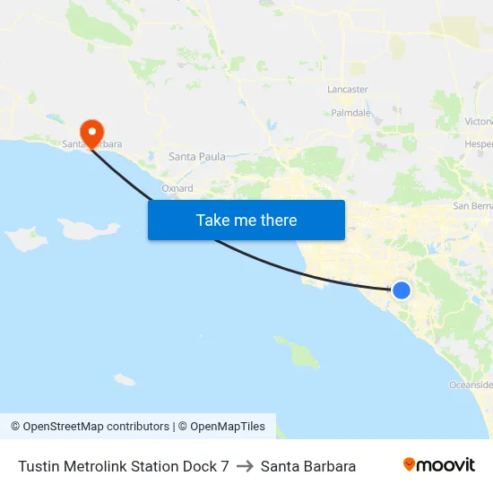 Tustin Metrolink Station Dock 7 to Santa Barbara map