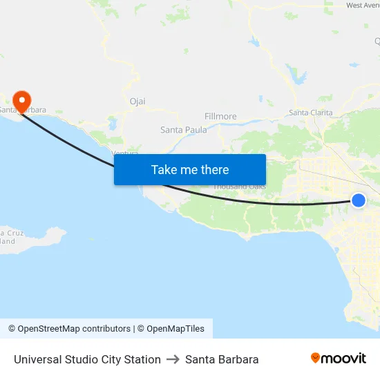 Universal Studio City Station to Santa Barbara map