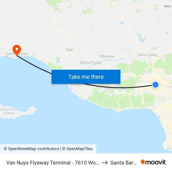 Van Nuys Flyaway Terminal - 7610 Woodley Ave to Santa Barbara map
