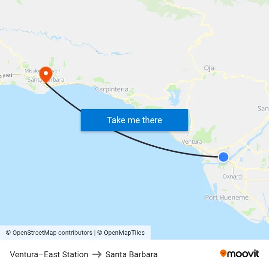 Ventura–East Station to Santa Barbara map