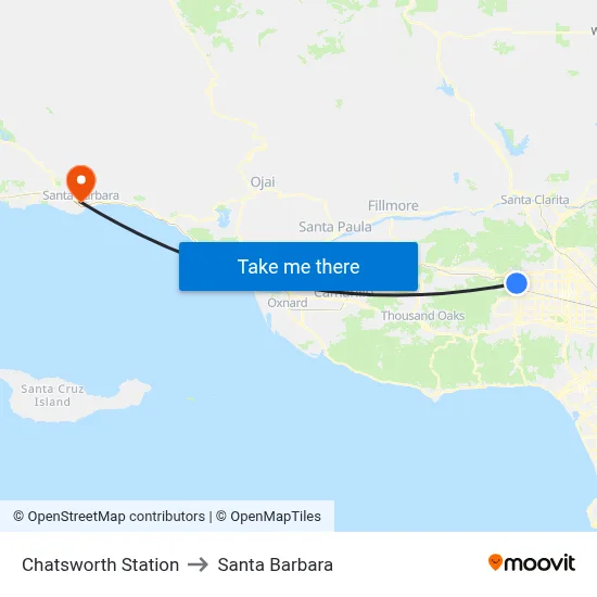 Chatsworth Station to Santa Barbara map