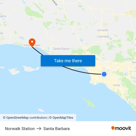 Norwalk Station to Santa Barbara map