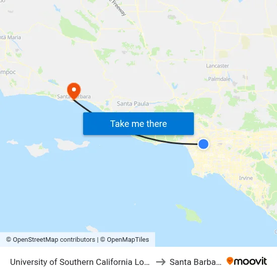 University of Southern California Lot 6 to Santa Barbara map