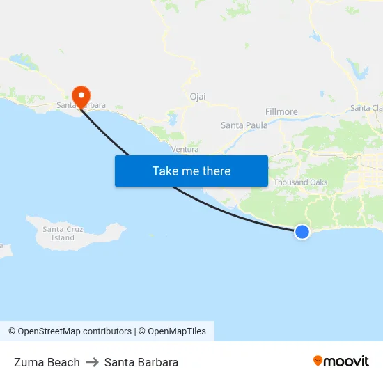 Zuma Beach to Santa Barbara map