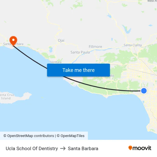 Ucla School Of Dentistry to Santa Barbara map
