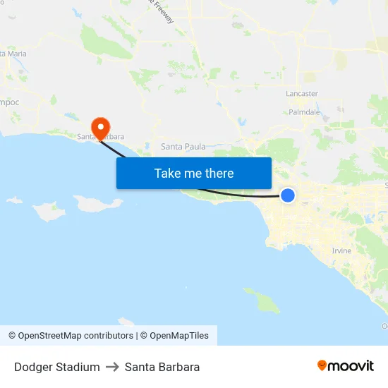 Dodger Stadium to Santa Barbara map