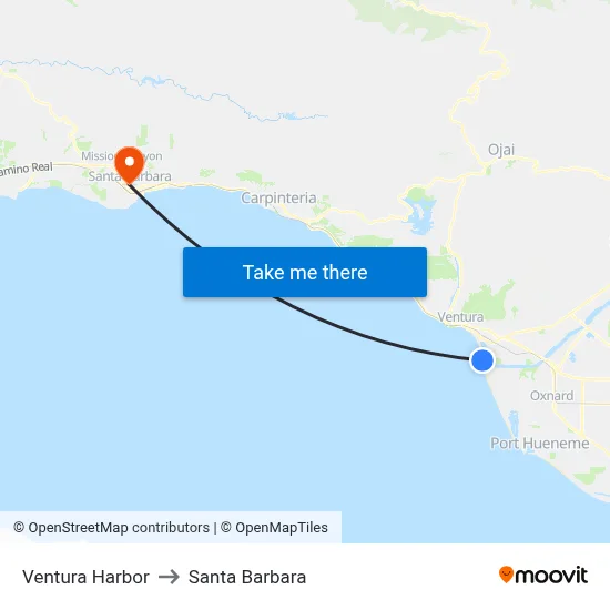Ventura Harbor to Santa Barbara map