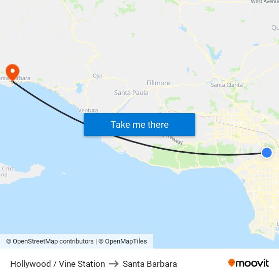 Hollywood / Vine Station to Santa Barbara map