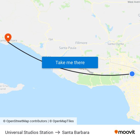 Universal Studios Station to Santa Barbara map