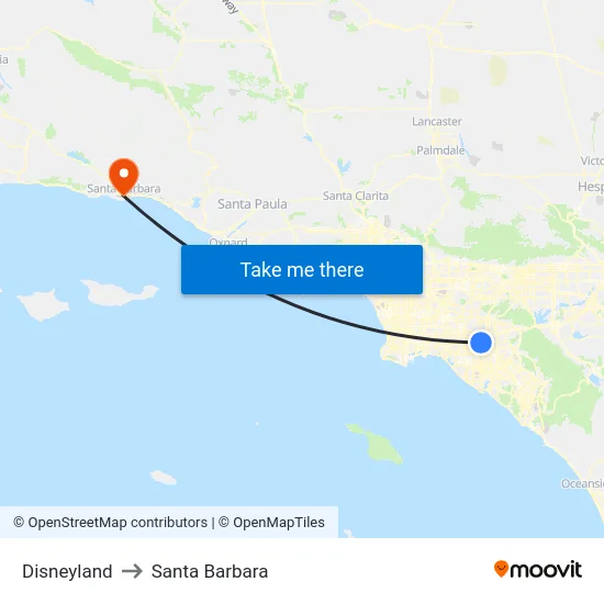 Disneyland to Santa Barbara map