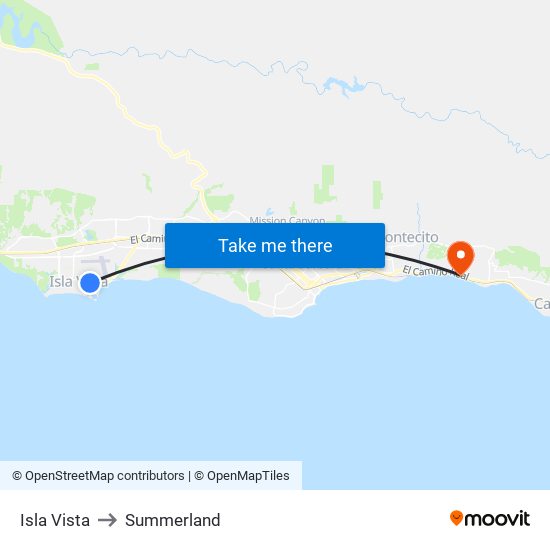 Isla Vista to Summerland map