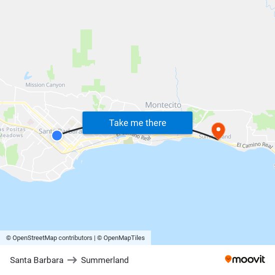 Santa Barbara to Summerland map