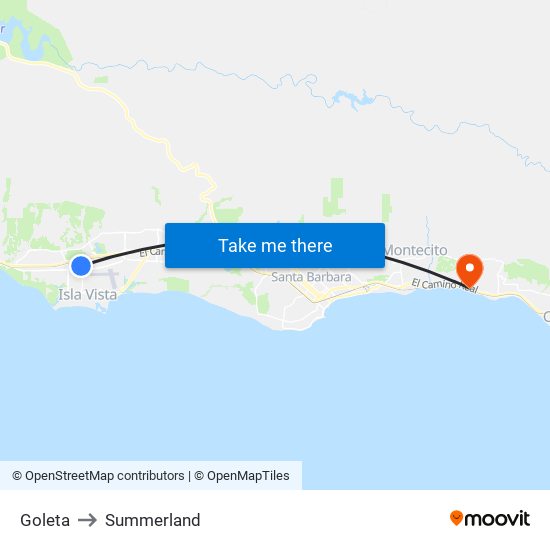 Goleta to Summerland map