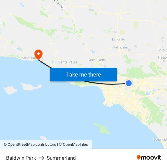 Baldwin Park to Summerland map