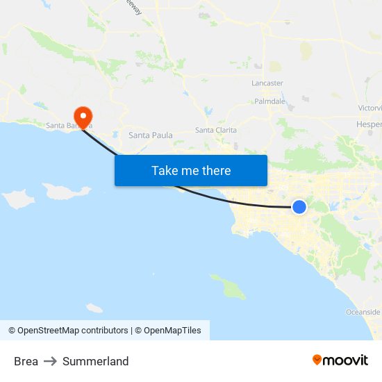 Brea to Summerland map