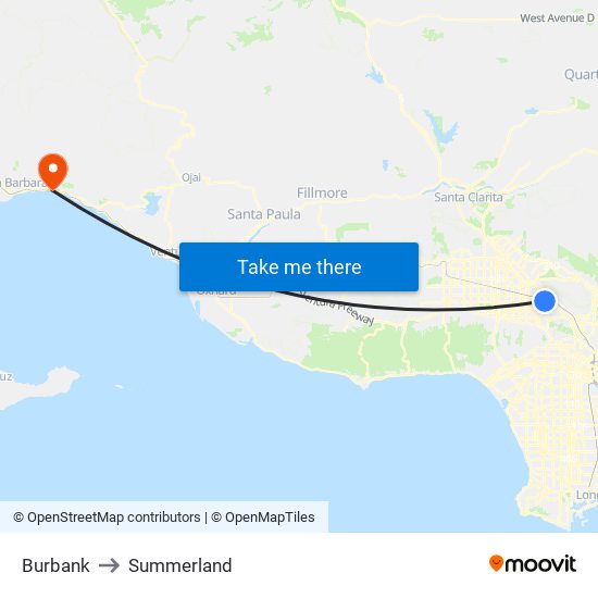 Burbank to Summerland map