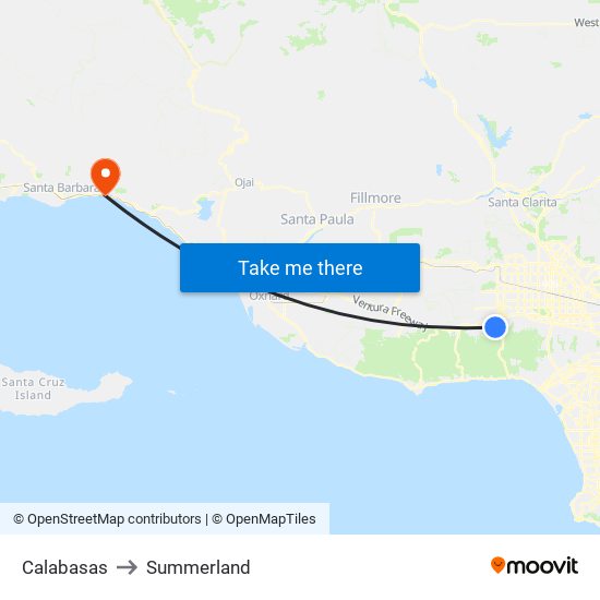 Calabasas to Summerland map