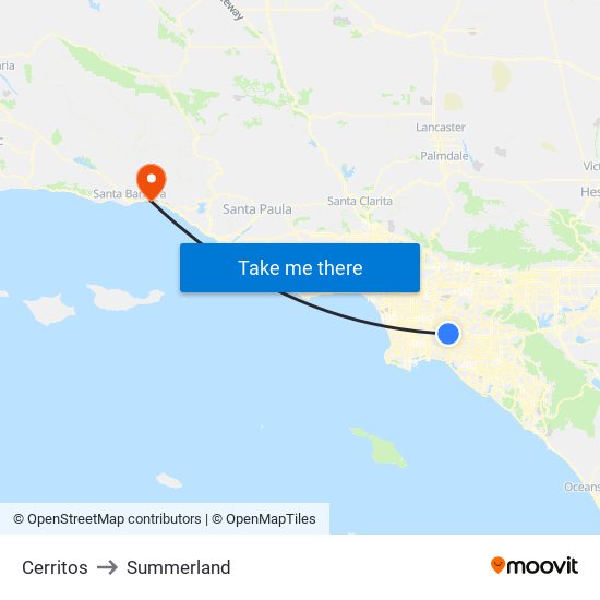 Cerritos to Summerland map