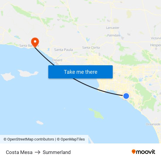 Costa Mesa to Summerland map