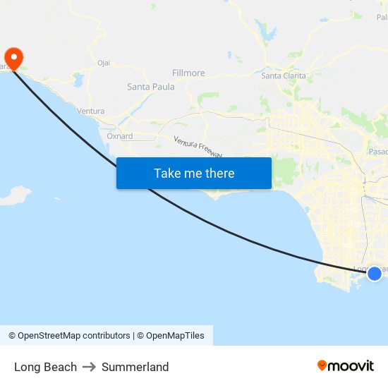 Long Beach to Summerland map