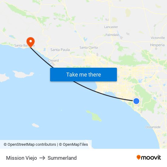 Mission Viejo to Summerland map