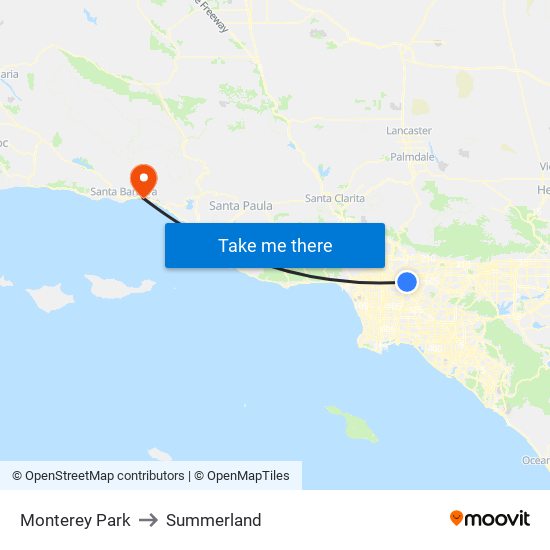 Monterey Park to Summerland map