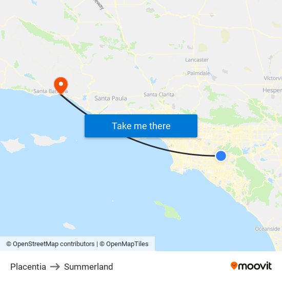 Placentia to Summerland map