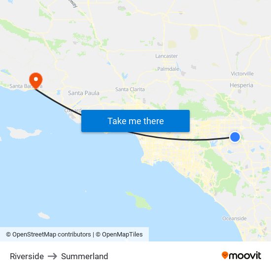 Riverside to Summerland map