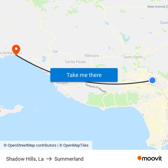 Shadow Hills, La to Summerland map