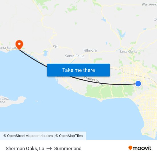 Sherman Oaks, La to Summerland map