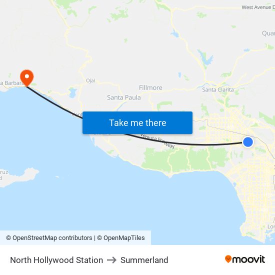 North Hollywood Station to Summerland map