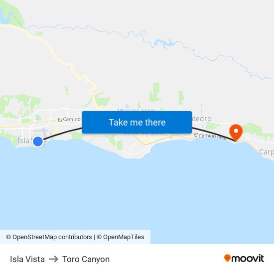 Isla Vista to Toro Canyon map