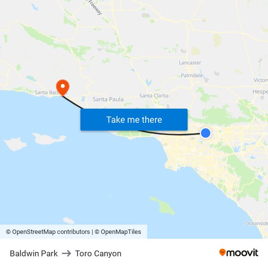 Baldwin Park to Toro Canyon map
