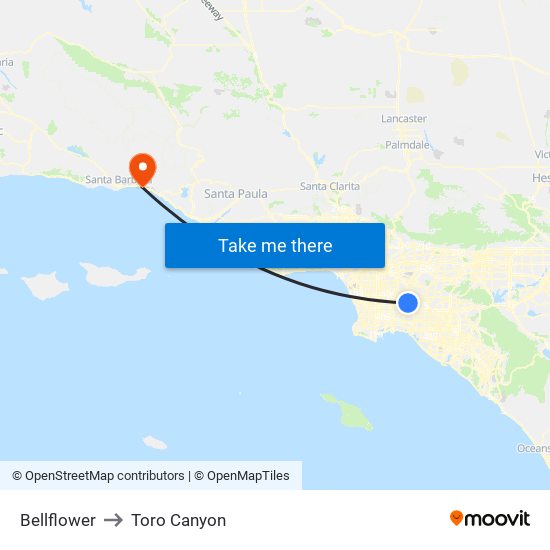Bellflower to Toro Canyon map