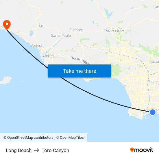 Long Beach to Toro Canyon map