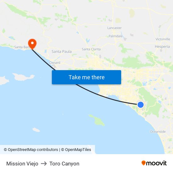 Mission Viejo to Toro Canyon map