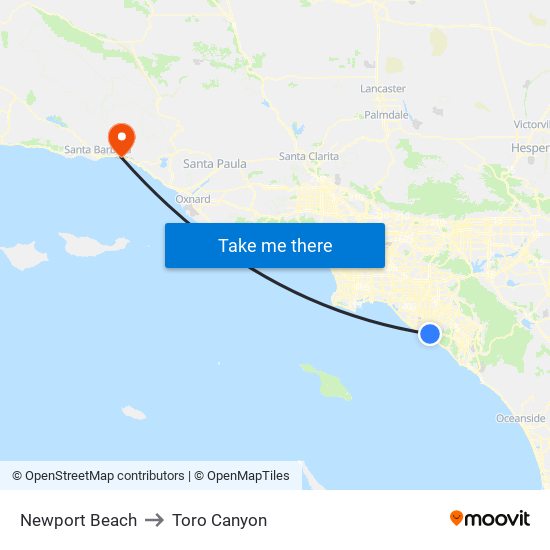 Newport Beach to Toro Canyon map