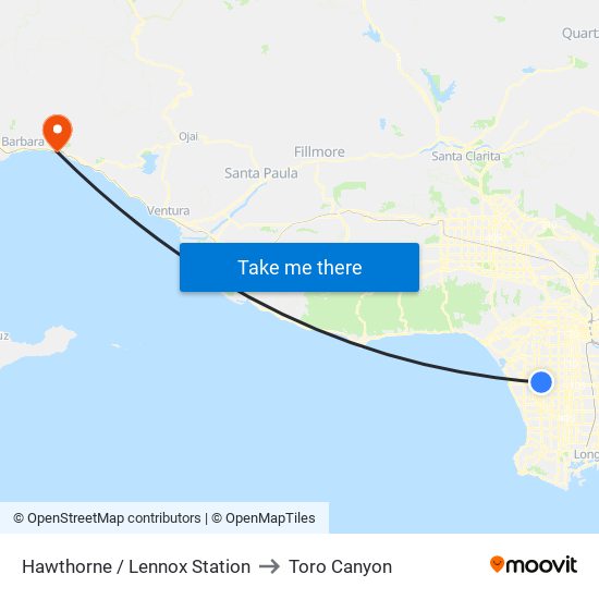 Hawthorne / Lennox Station to Toro Canyon map