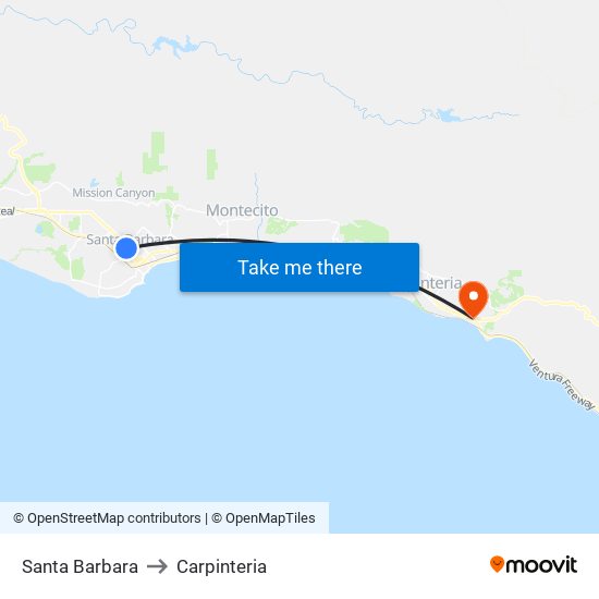 Santa Barbara to Carpinteria map