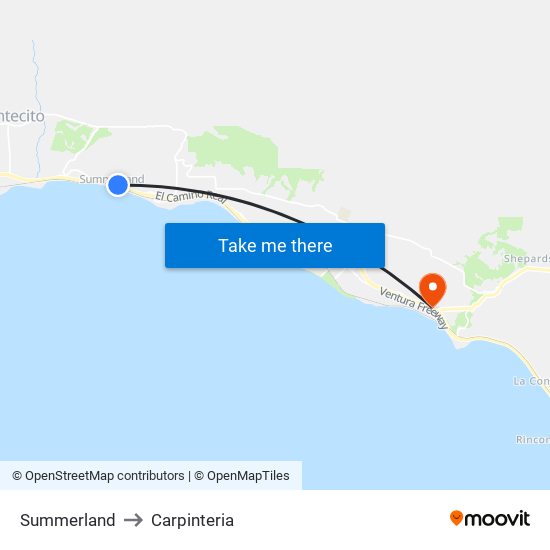 Summerland to Carpinteria map