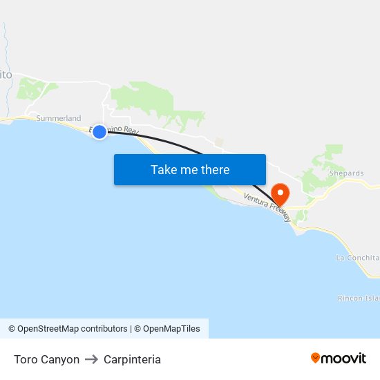 Toro Canyon to Carpinteria map