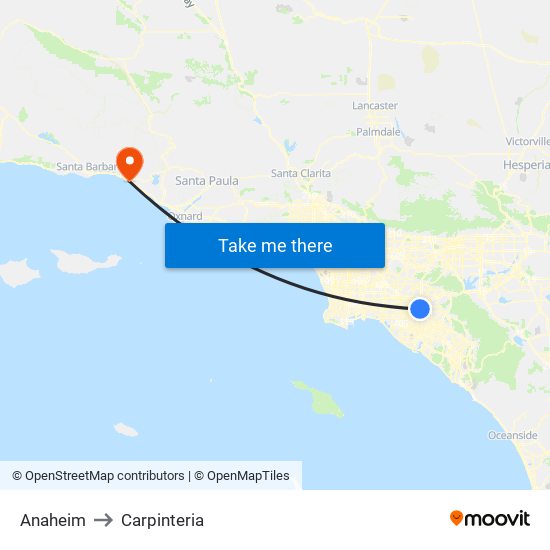 Anaheim to Carpinteria map