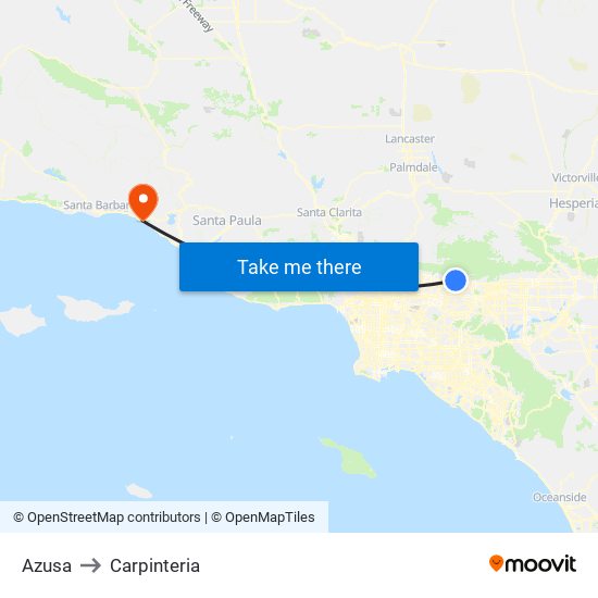 Azusa to Carpinteria map