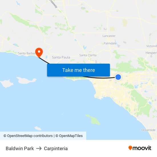 Baldwin Park to Carpinteria map