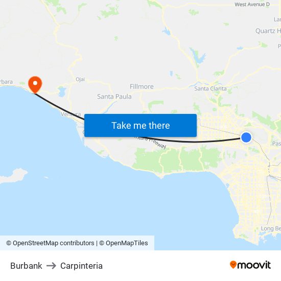 Burbank to Carpinteria map