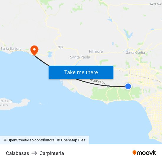 Calabasas to Carpinteria map