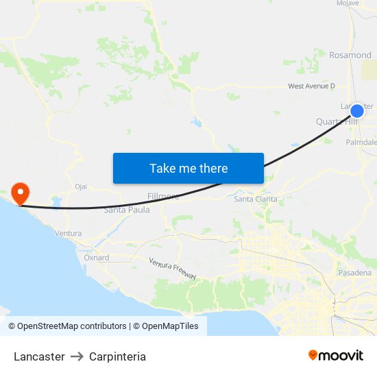 Lancaster to Carpinteria map